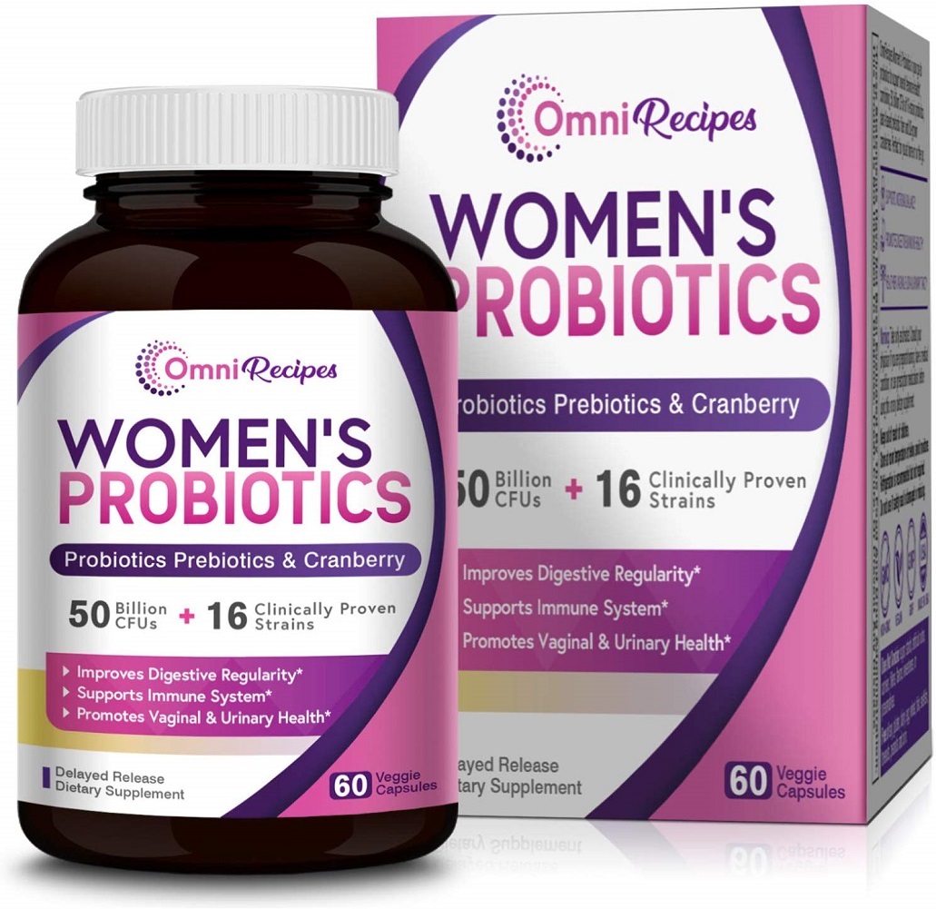 OmniRecipes Probiotic for Women, 60 Caps 50 Billion CFU 16 Strains, with Organic