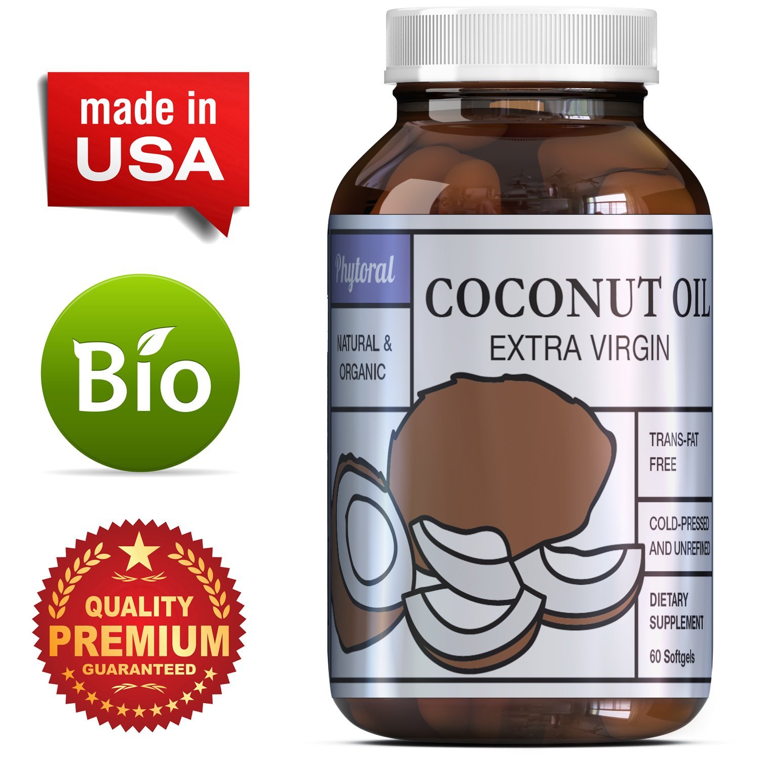 Coconut Oil Capsules 2000 mg Pure Extra Virgin Source of MCT