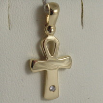 SOLID 18K YELLOW GOLD CROSS, CROSS OF LIFE, ANKH, DIAMOND, 0.91 IN MADE IN ITALY image 1