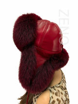 Fox Fur Hat Saga Furs Aviator Hat Burgundy Color Trapper Fur Hat With Leather image 5