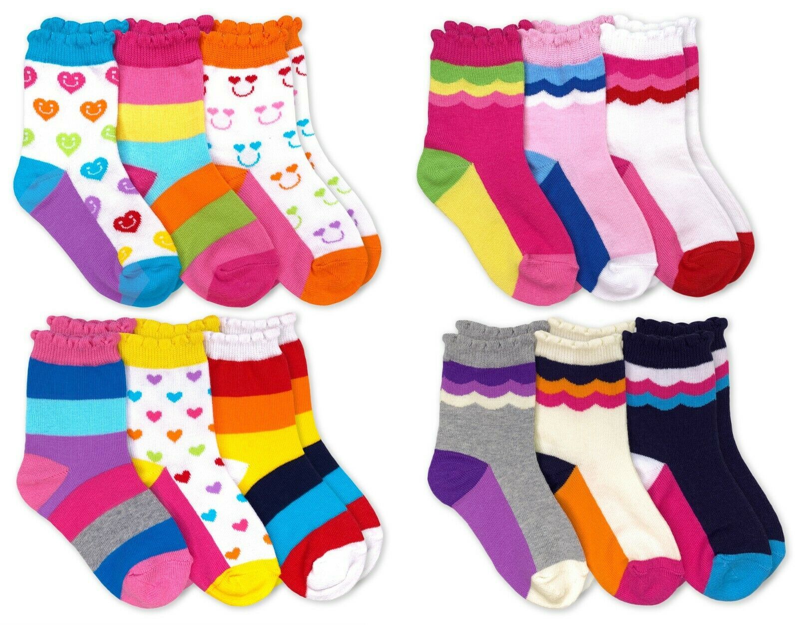 Jefferies Socks Girls Rainbow Stripe Fashion Novelty Cotton Crew Ankle 6 Pack