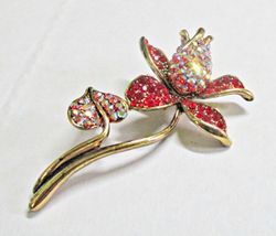Vintage Red Borealis Brooch Pin Signed ODS - $8.00