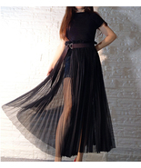 Black Pleated Tulle Midi Skirt Side Slit Black Midi Tulle Skirt by Dress... - $131.99