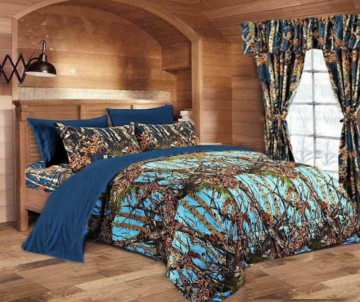 7 PC KING BLUES SET!! POWDER BLUE CAMO COMFORTER with NAVY