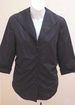 Coldwater Creek S Shirt Jacket Black Satin 3/4 Sleeve Shawl Collar Tapered - $22.52