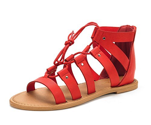 red gladiator flat sandals