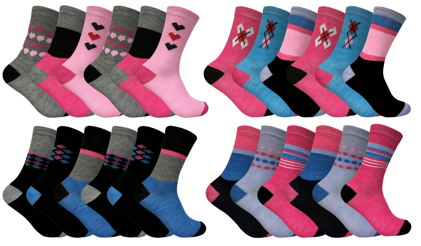 Soxinnabox - 6 Pack Womens Cute Fun Funky Patterned Colorful Fashion Crew Socks