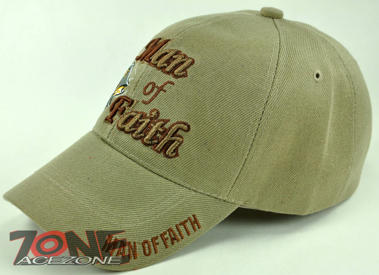 MAN OF FAITH JESUS CHRISTIAN BALL CAP HAT TAN Men's Hats