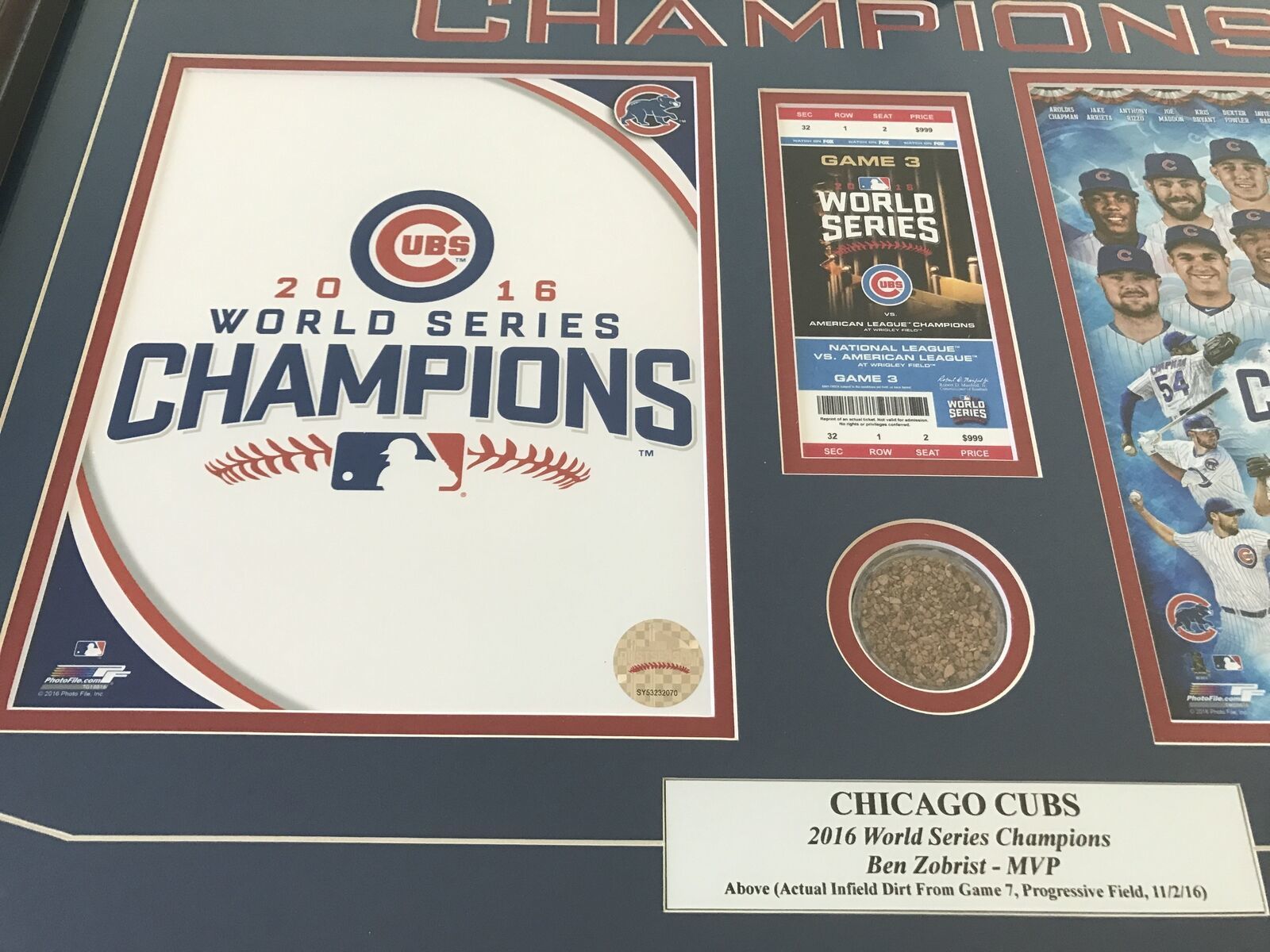 Chicago Cubs Game 7 World Series Game Used Dirt / Ticket Framed