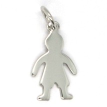 18K WHITE GOLD LUSTER PENDANT WITH FLAT BOY BABY, KID, MADE IN ITALY, CHARM image 1