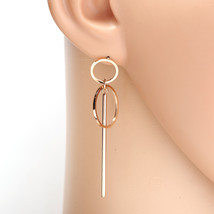 Stylish Rose Gold Tone Drop Earrings with Dangling Circles & Bar - $24.99