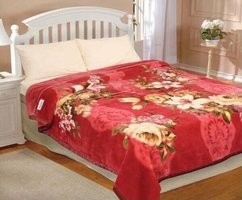 FLOWERS RED KOYO JAPANESE BLANKET SUPER HEAVY SOFT AND WARM QUEEN SIZE