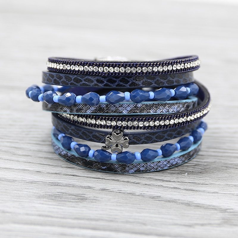 Strathspey  Multilayer Leather Bracelets for Women Bohemian Crystal Beads Bracel