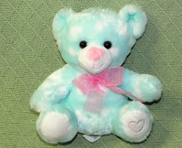 Mty International Green Teddy Plush White Hearts Pink Ribbon 8" Stuffed Animal - $13.50