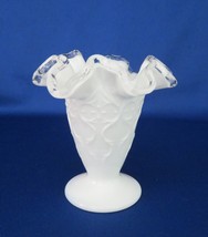 Fenton Mini Bud Vase, Spanish Lace, Milk Glass Silver Crest - $15.00
