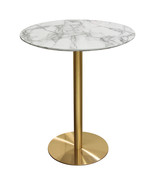 Stella 36&quot; Round Bar Height Table w/ Faux Marble Top and Brushed Gold Me... - $646.80