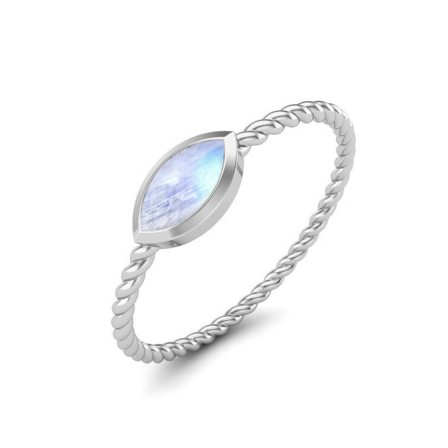 0.30 Ctw Marquise Moonstone 9K White Gold Stackable Women Ring