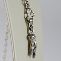 925 BURNISHED SILVER HAND HORNS NECKLACE PENDANT WITH OVAL CHAIN MADE IN ITALY image 2