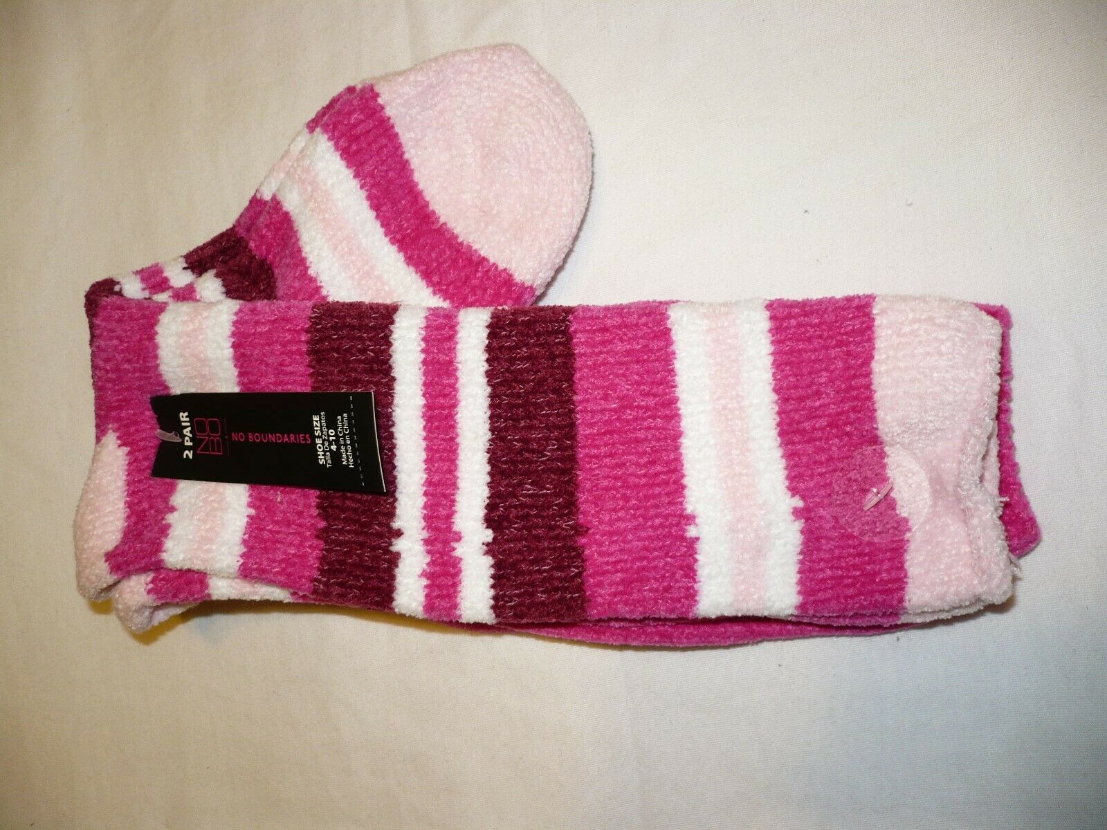 No Boundaries Women's Chenille Long Crew Socks Shoe Size 4-10 Mul Stripe 2 Pair