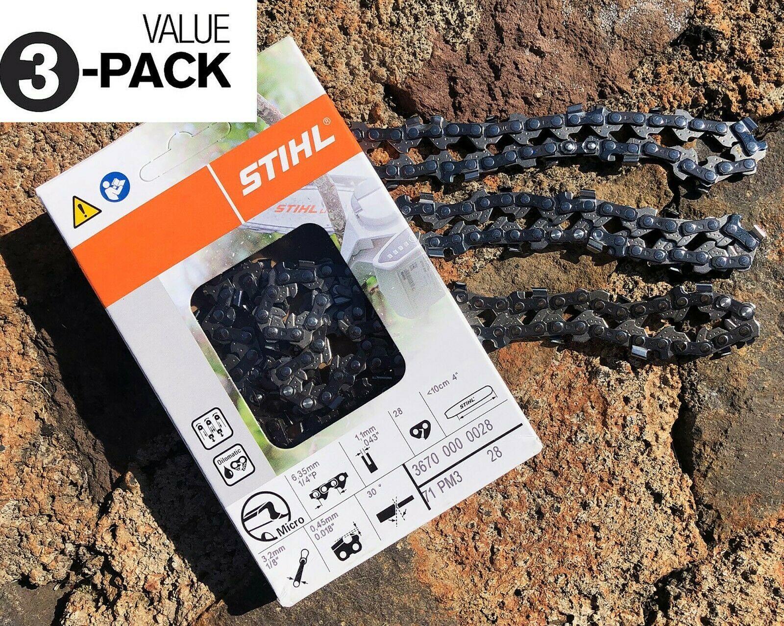 STIHL GTA 26 Chainsaw Spare Chain (s) 3 Pack 3670 000 0028 / 71 PM3 28