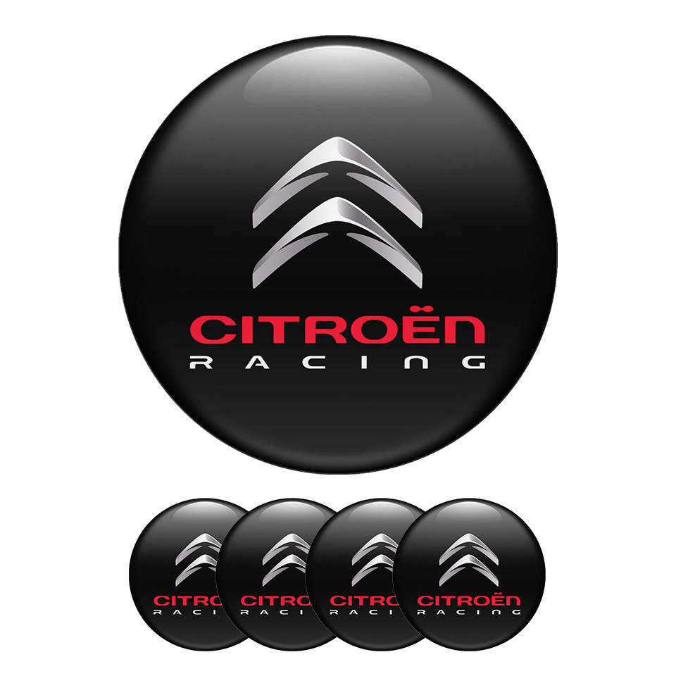 Set Of 4 Citroen Racing Logo Domed Sticker For Rim Center Wheel Hub Cap