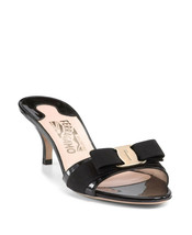 NIB 100% AUTH Salvatore Ferragamo Glory Black Patent Kitten Heel Sandals... - $295.02