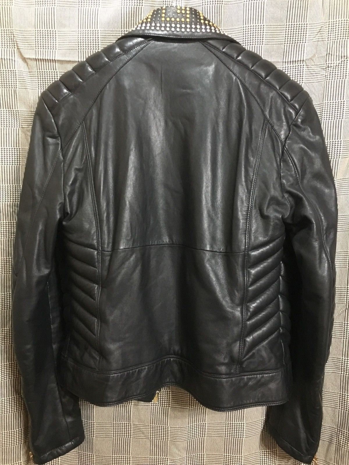 New Mens Versace H&M Golden,Silver Studded Biker Black Leather Jacket ...