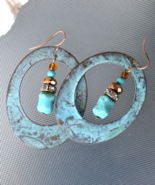Long Boho Earrings, Turquoise Earrings, Bohemian Earrings, Blue Patina (... - $12.99