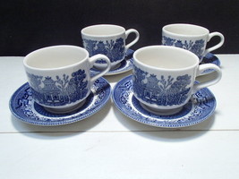 4 Churchill Blue Willow Cups & Saucers - $19.95