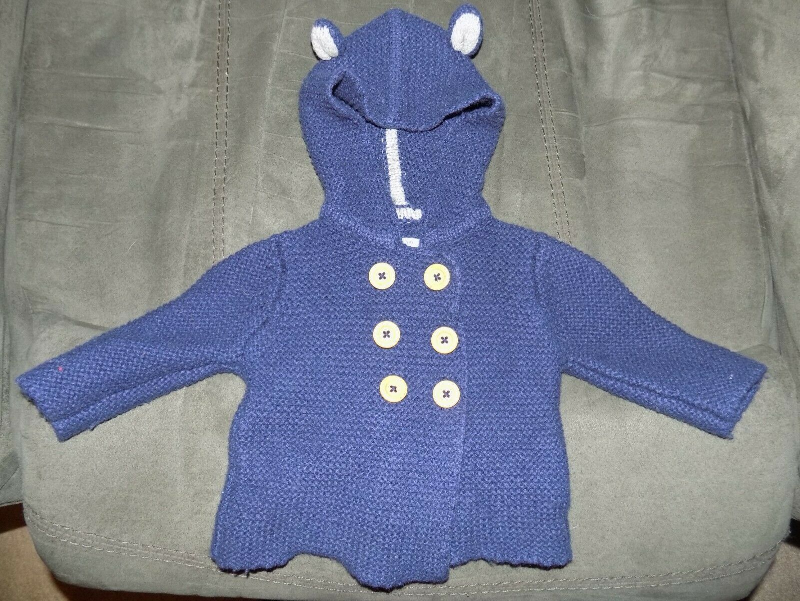 Primary image for Baby Boden Navy Blue Cardigan Sweater Hoodie Ears Cashmere Jacket Size 3/6 Month