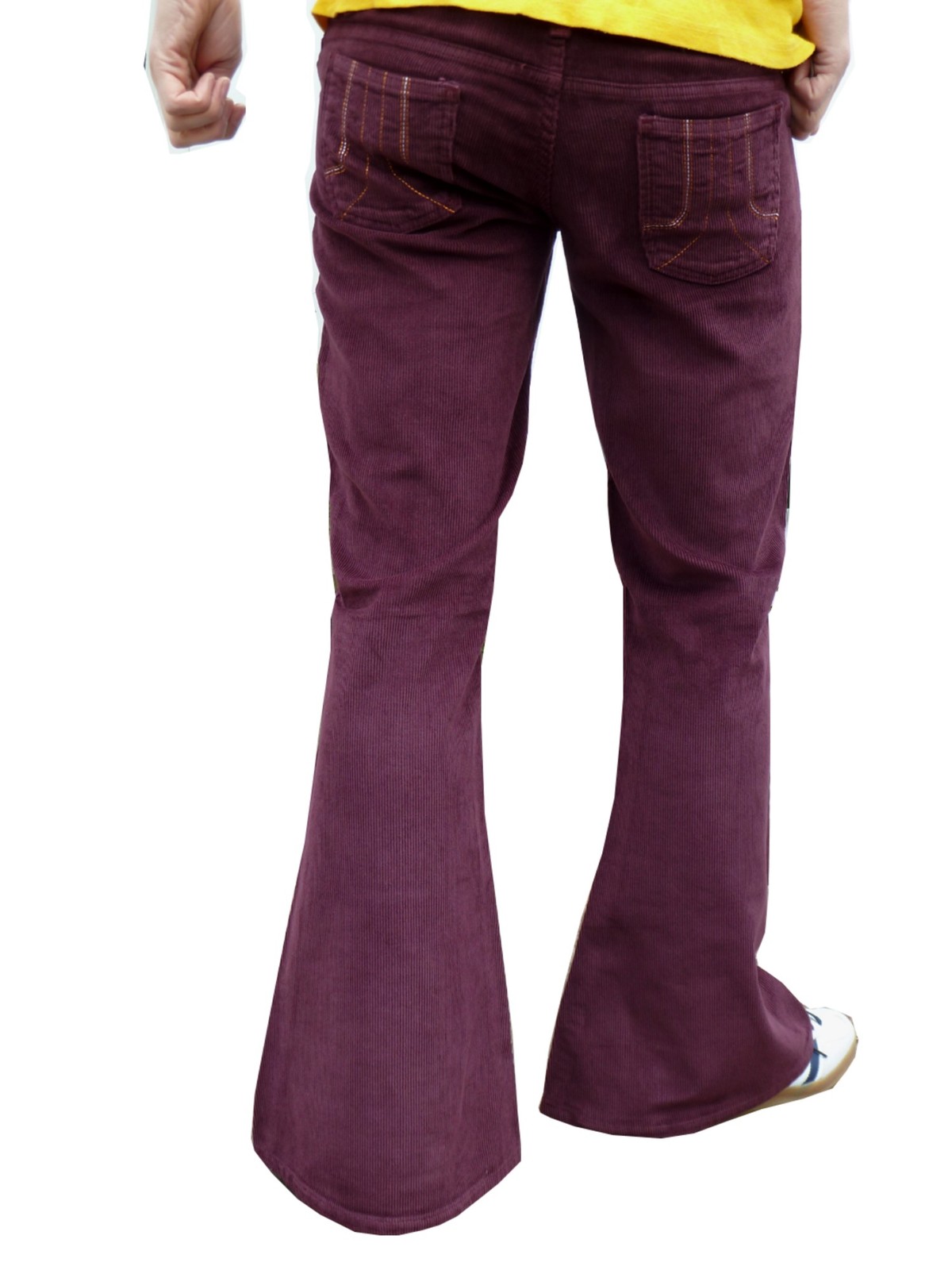 Mens Flares Burgundy Red Corduroy Flared Bell Bottoms Pants Hippie ...