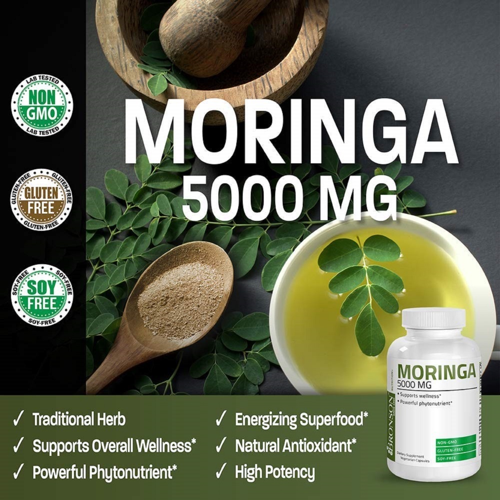 Moringa Oleifera 5000 mg Powder Capsules Extra High Potency 50:1 Extract