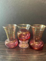 1950 Cranberry colored art  glass vases with gold accented rims - $15.15