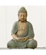 Sitting Buddha Statue Gray w/Verdigris Finish 16&quot; High Garden Home Zen B... - $98.99
