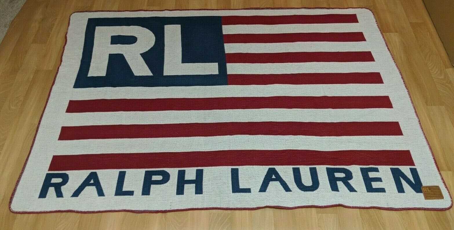 Polo Ralph Lauren American Flag 54” X 72” Throw Blanket Made in USA VTG 90s Rap Blankets & Throws