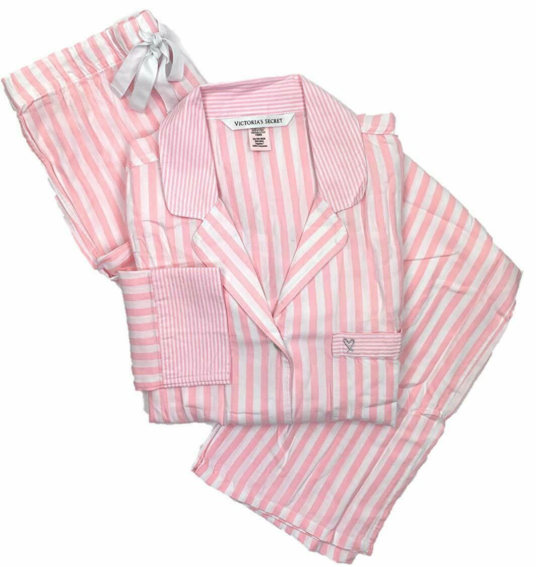 Victoria's Secret The Flannel PJ pajama set, Pink/White Stripe, Large ...