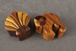 Vintage 2PC Lot Hand Crafted WOOD Toys Puzzles Scallop Shell &amp; Monkey - $25.83