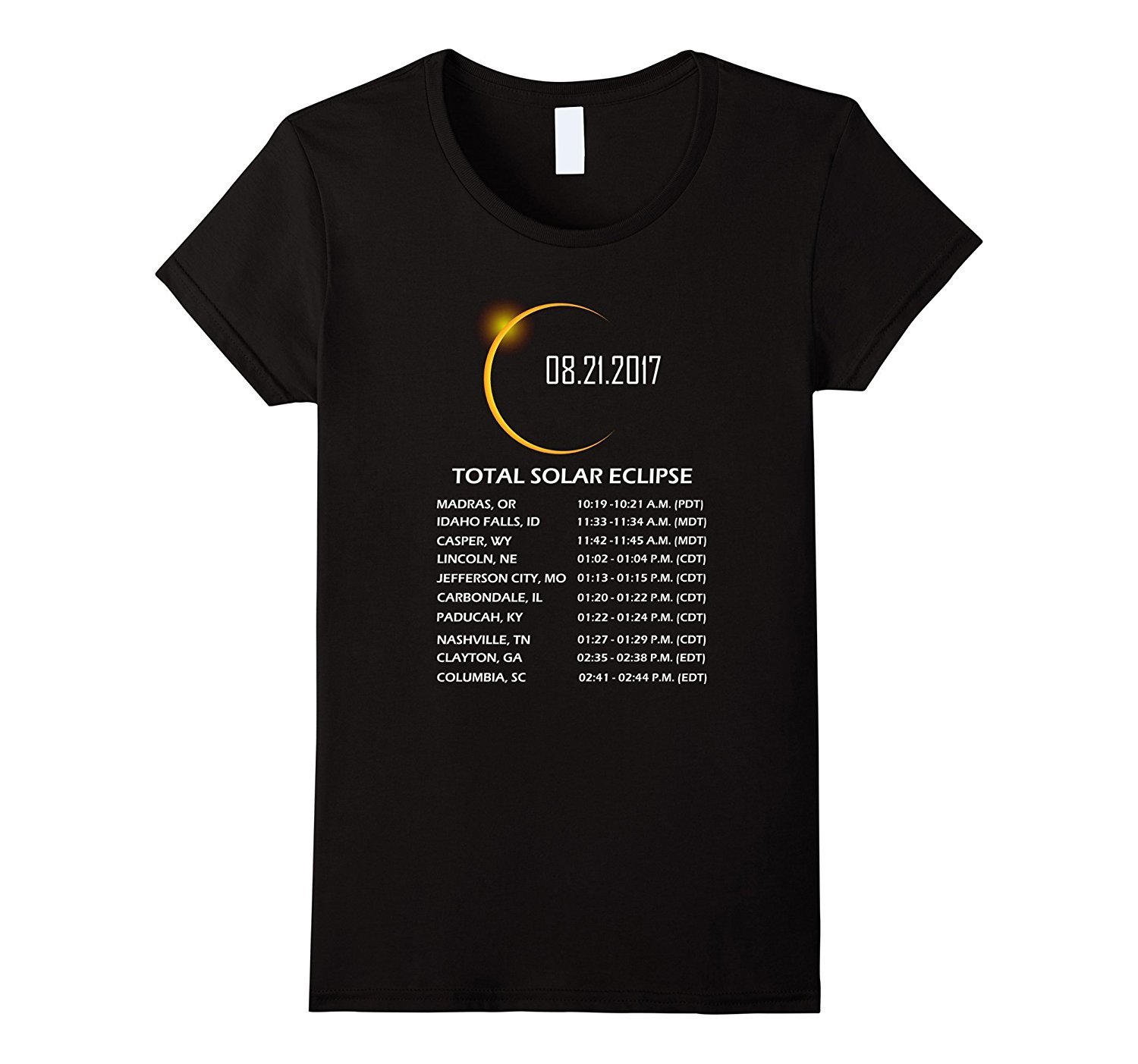 Image of Total Solar Eclipse  T Shirt, Time & Place Where To See Women