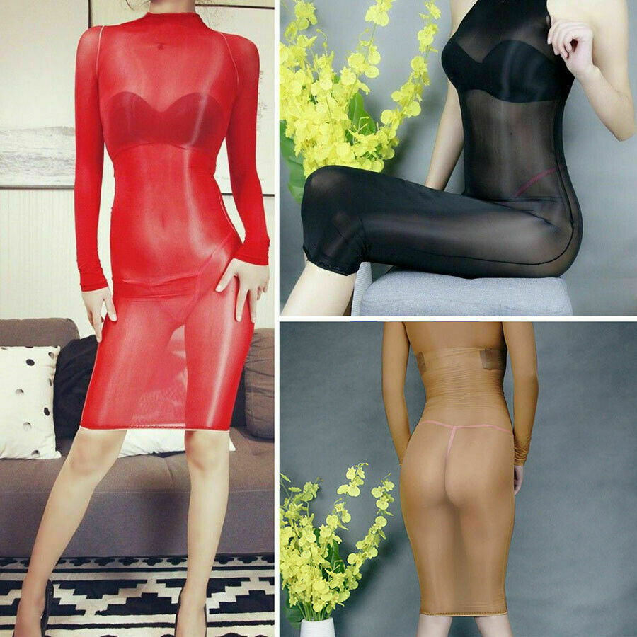 Sexy Oil Glossy Shiny Bodystockings Women Sheer Shaping Long Silky Dress Tights