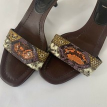 Prada Slip On Heels Sandals Multicolor Leather Snake Print Vamp Toe Strap sz 10  - $98.97