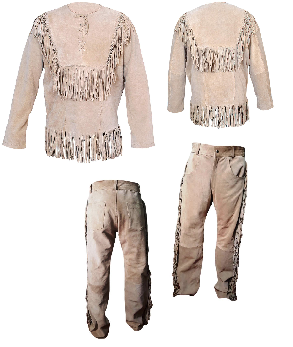 Mens New Native American Buckskin Beige Western Suede Leather Shirt