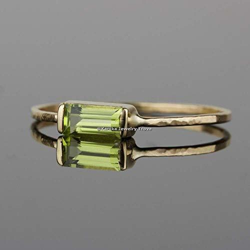 August Birthstone Rings-Green Gemstone Rings-Baguette Shape Peridot Rings-925 St