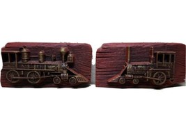 Vintage Chalkware Train Locomotive Decorative Wall Hanging set of 2.  9 x 5"