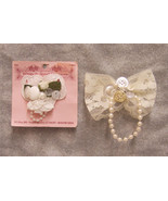 WIMPOLE BOW LACE FAUX PEARL BUTTON BROOCH PIN Lot of 2 - $12.22