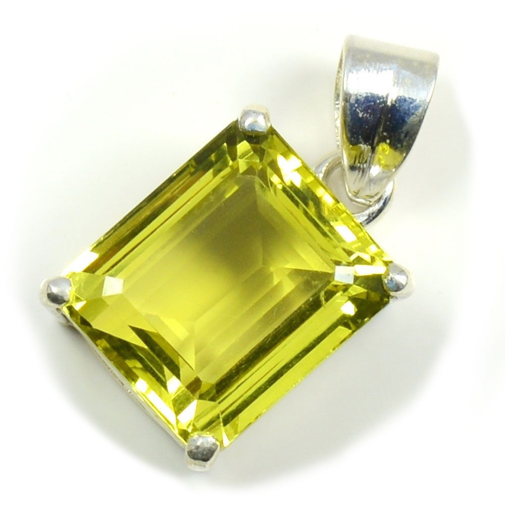 Genuine Lemon Quartz Square Shape 925 Sterling Silver Pendant Handmade