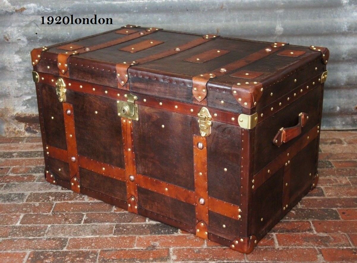 Restored English Leather Trunk / Coffee Table – Antiquities Warehouse