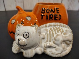 2014 Yankee Candle Halloween BONE TIRED cat pumpkin votive holder  - $24.99