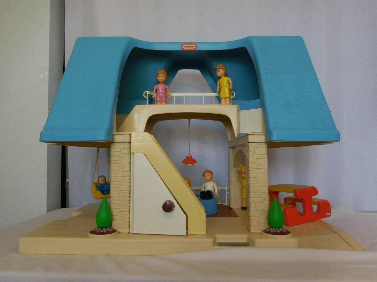 Little Tikes blue roof Doll house + Dolls + accessories + Pool + Picnic Table +  - $176.23