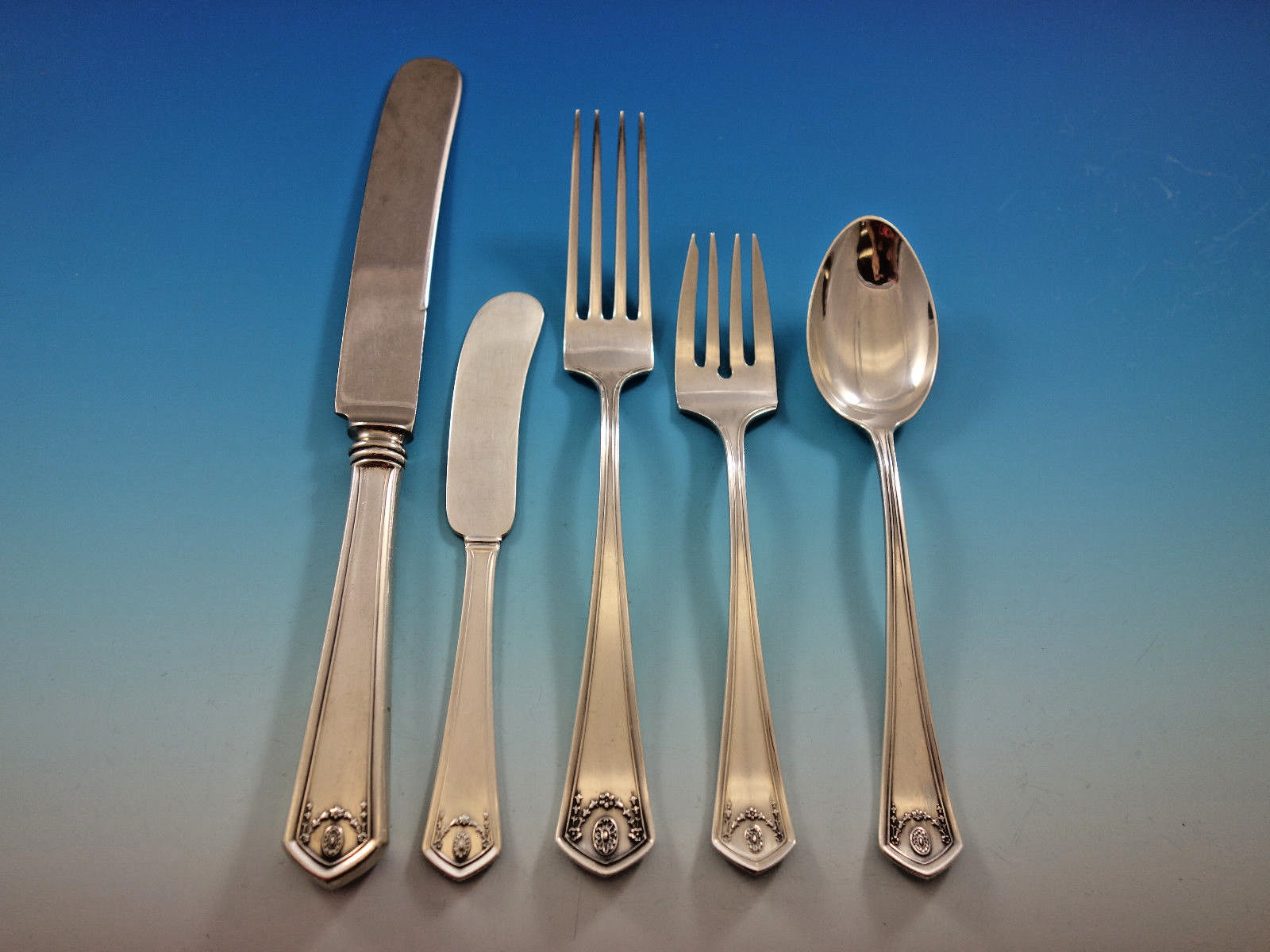 Chantilly by Gorham Sterling Silver Salad Serving Set w// Olive Wood 2pc