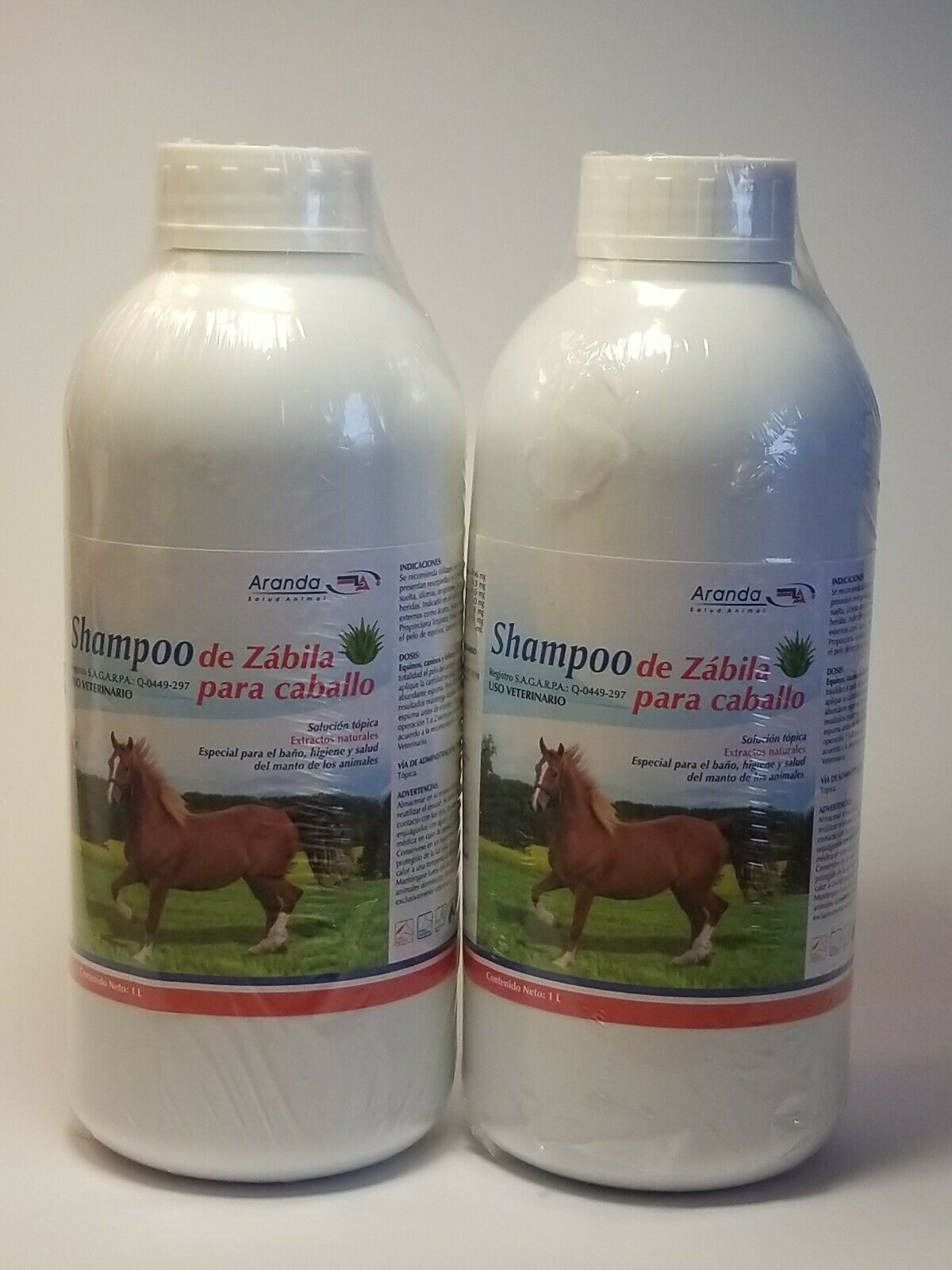 2X Shampoo de Zábila Para Caballo(horse shampoo) Aranda 1L each